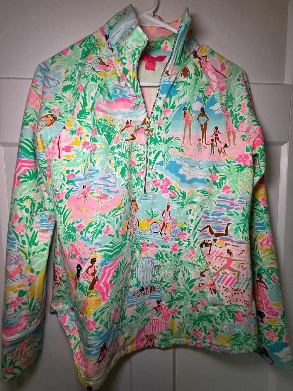 Lilly Pulitzer Skipper Popover XS Beach Please Print Half Zip Pullover